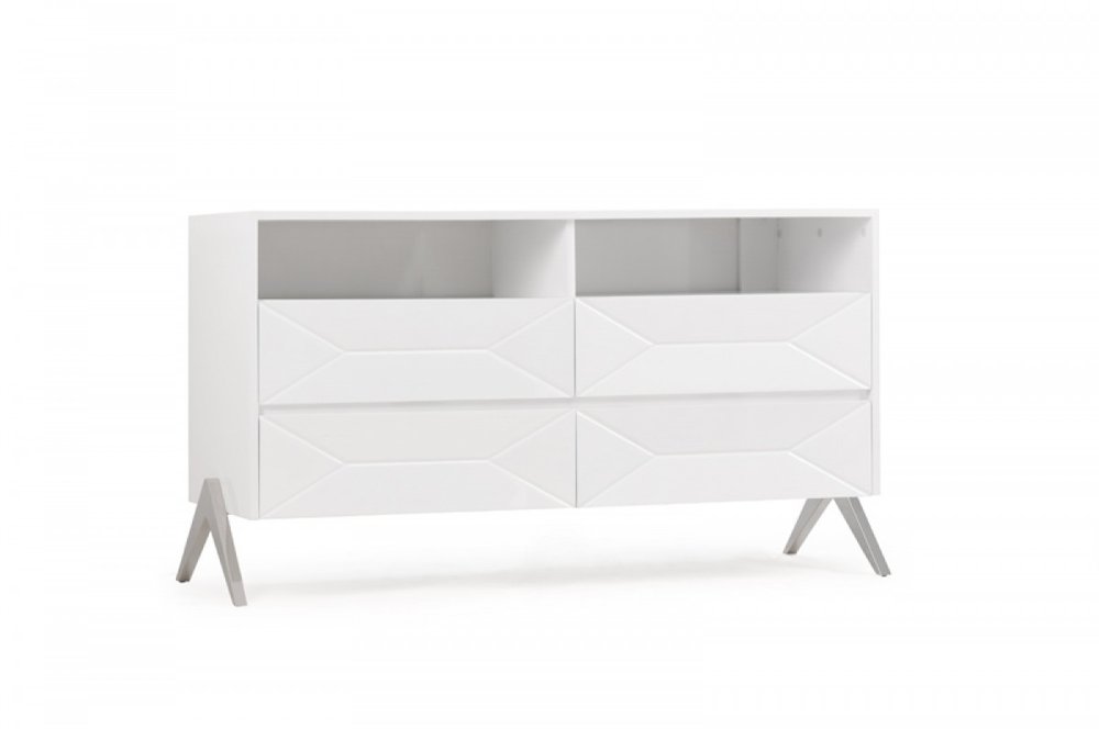 61" Gloss White Contemporary Dresser with Shelf