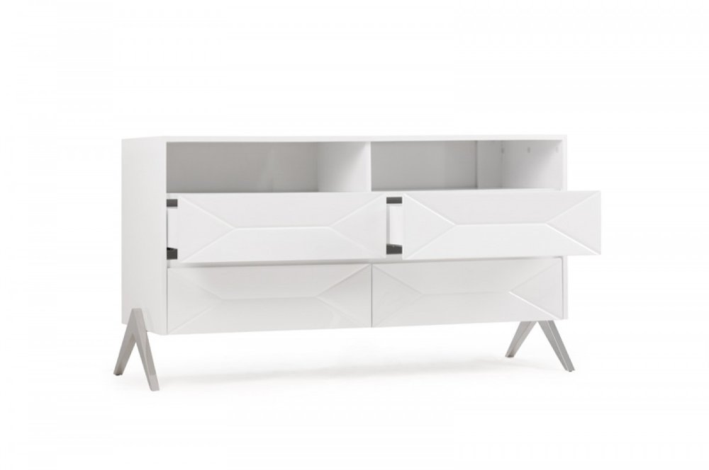 61" Gloss White Contemporary Dresser with Shelf