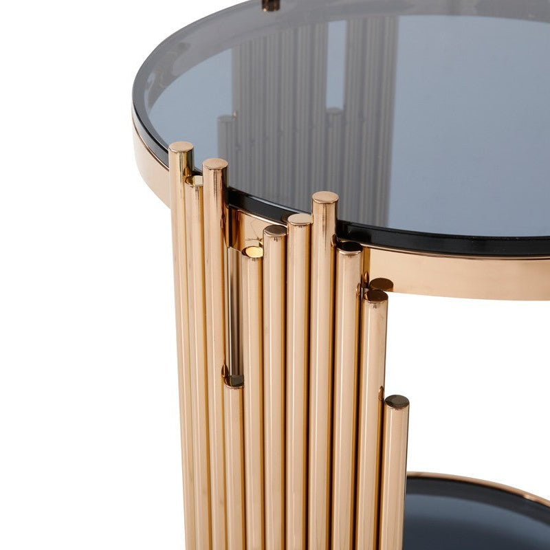 22" Gold and Smoked Glass Round End Table