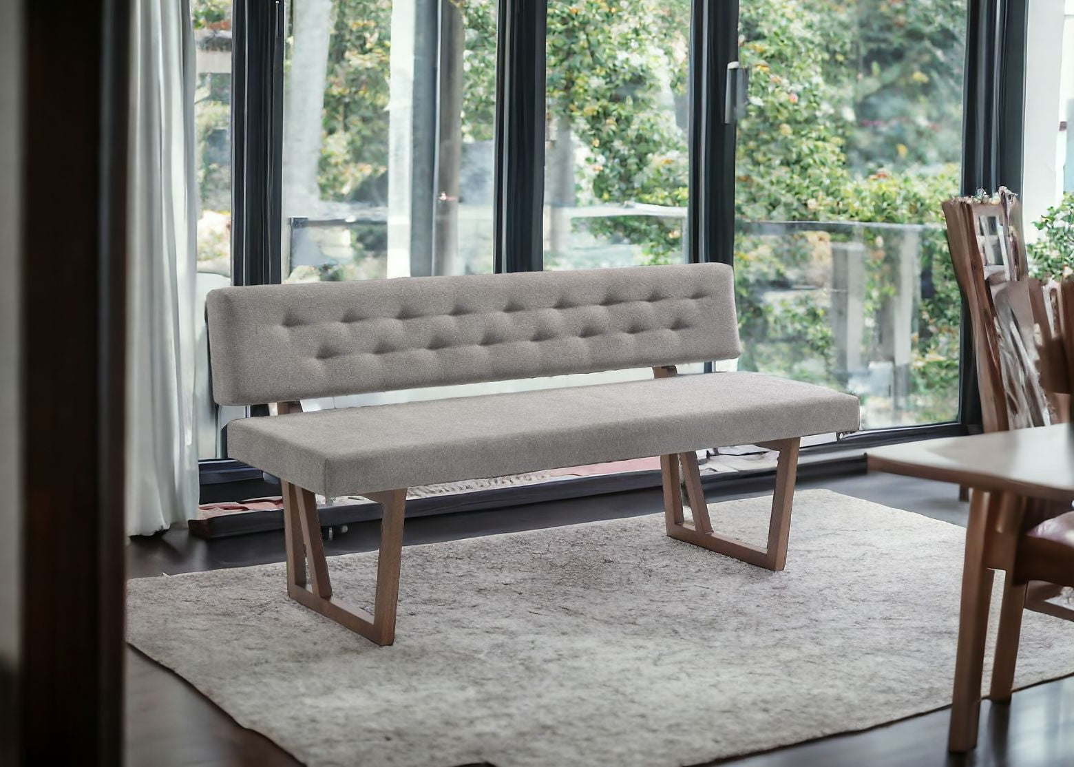 63" Gray Tufted Dining Bench