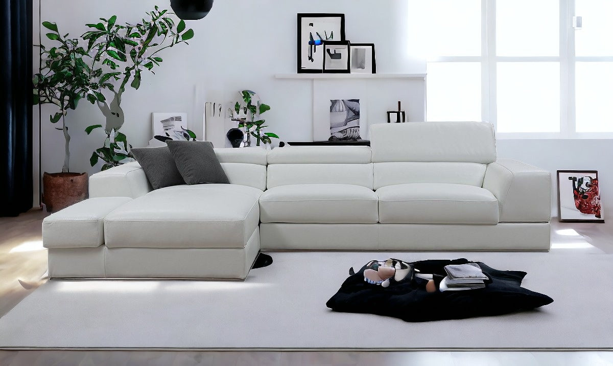 123" 2 pc. LAF White Leather Sectional Sofa