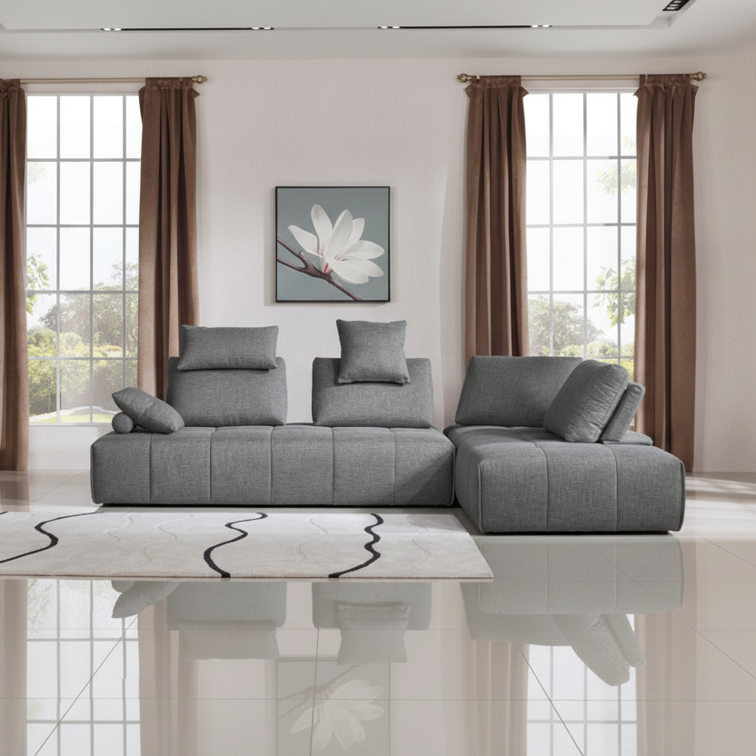 124" Gray Modular Sectional Sofa