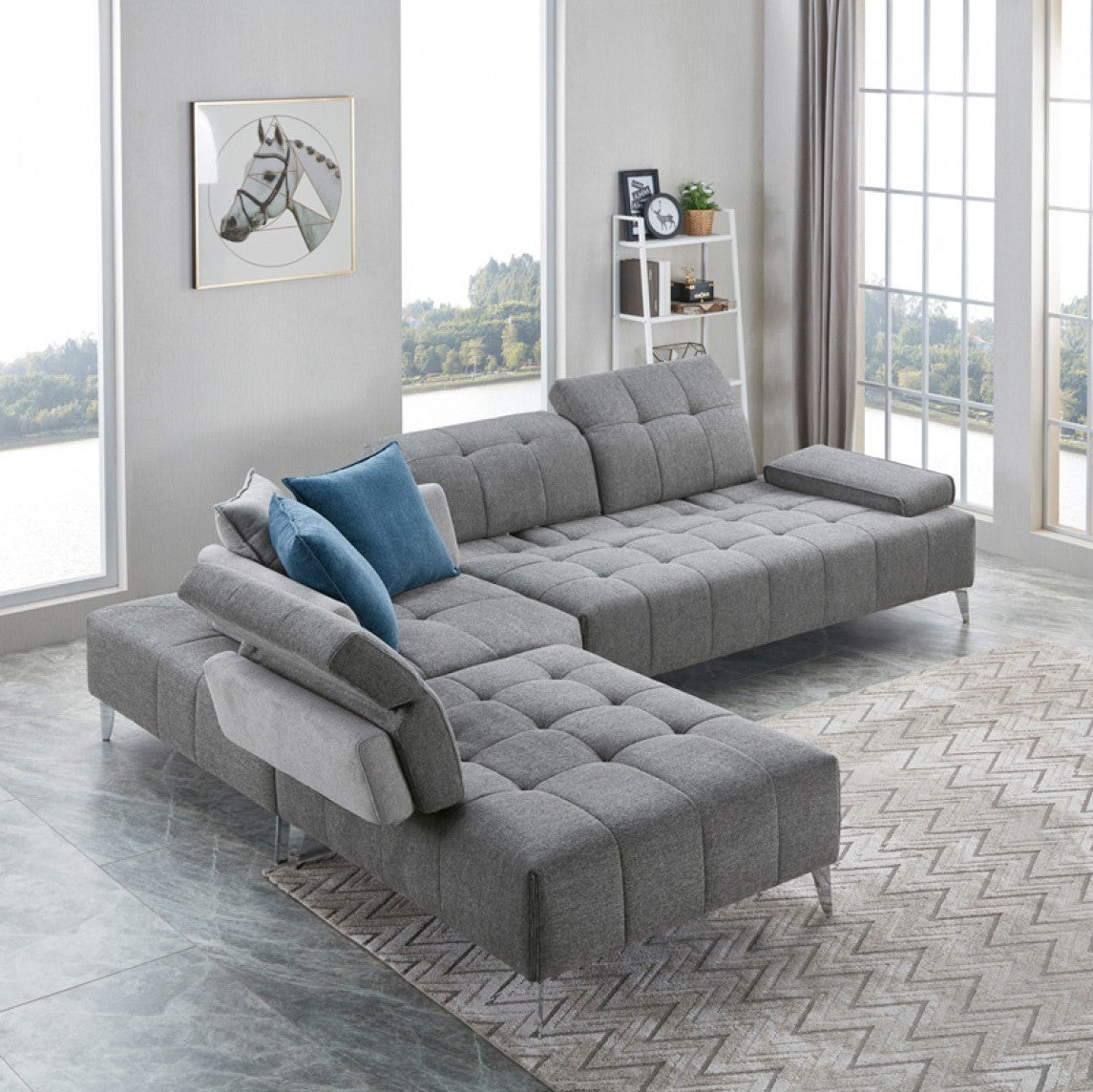 130" 3 pc. L-Shape Gray Modular Sofa