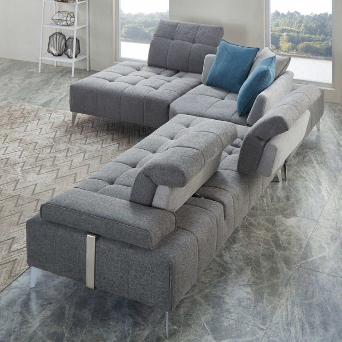130" 3 pc. L-Shape Gray Modular Sofa
