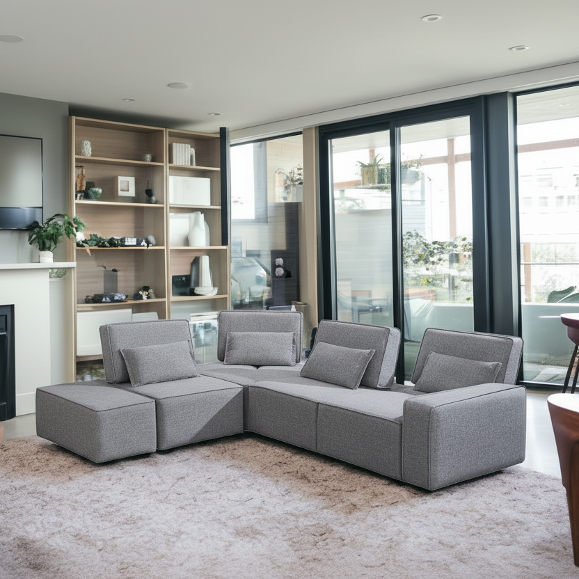 115" Gray L-Shaped Modular Sofa