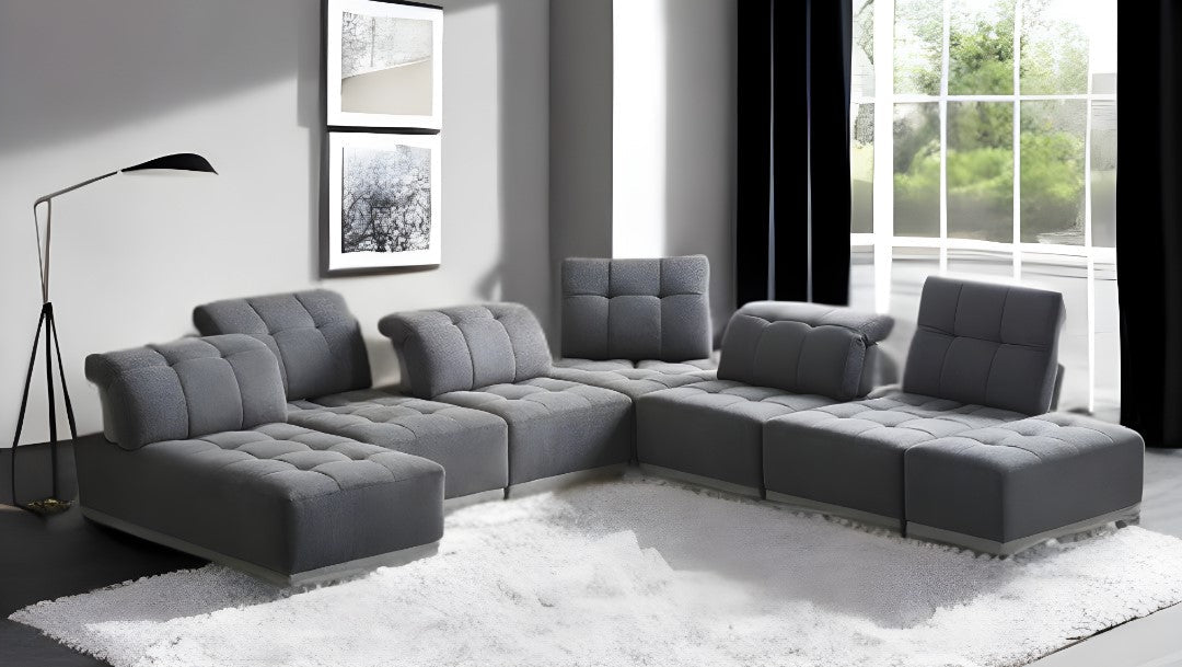 137" Gray 7 Piece Modular Sectional Sofa