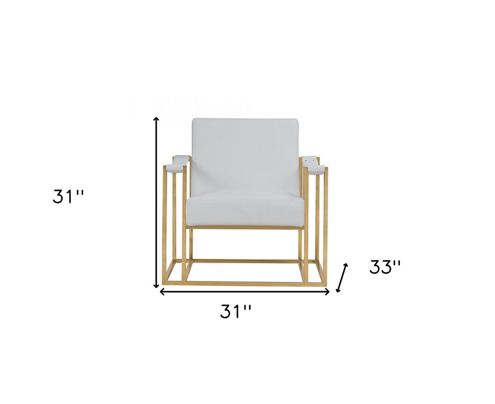 31" White and Gold Faux Leather Lounge Chair