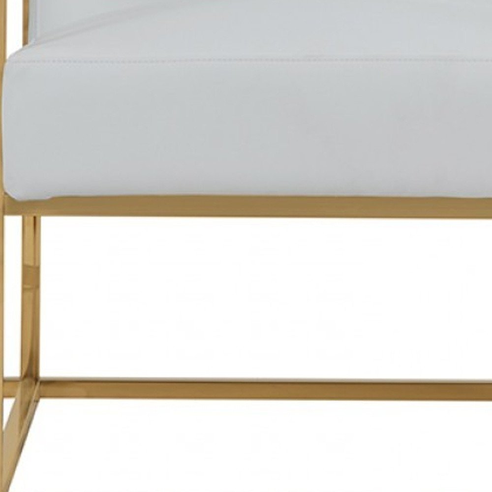 31" White and Gold Faux Leather Lounge Chair