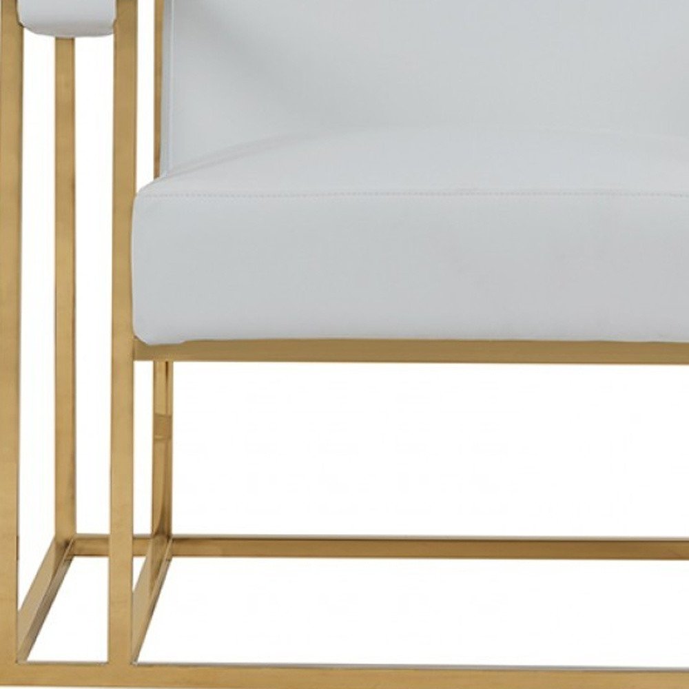 31" White and Gold Faux Leather Lounge Chair