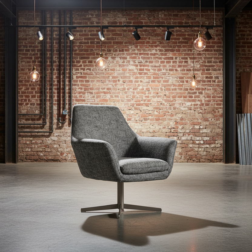 32" Industrial Dark Gray Square Swivel Chair