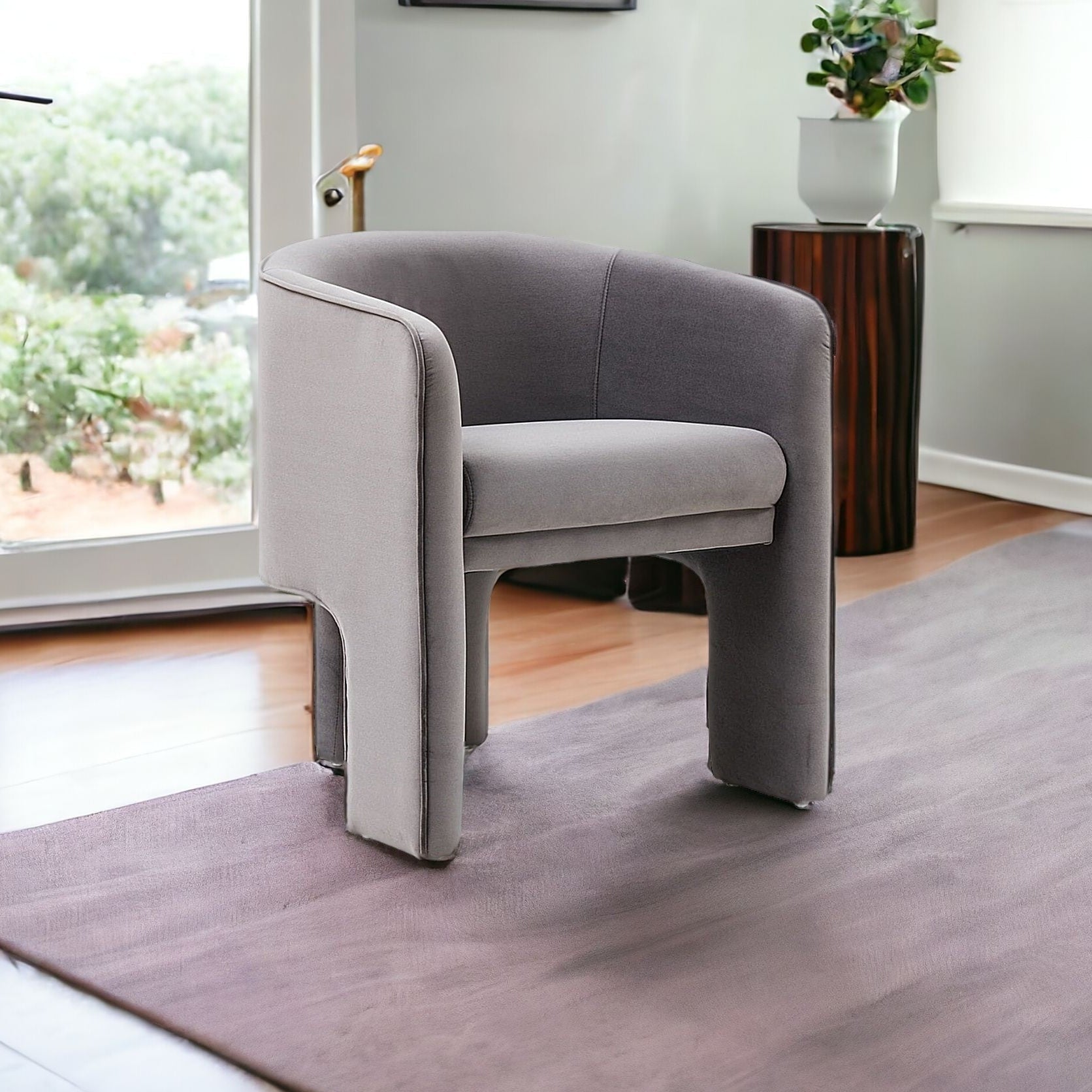 24" Modern Velvet Three-Leg Barrel Chair