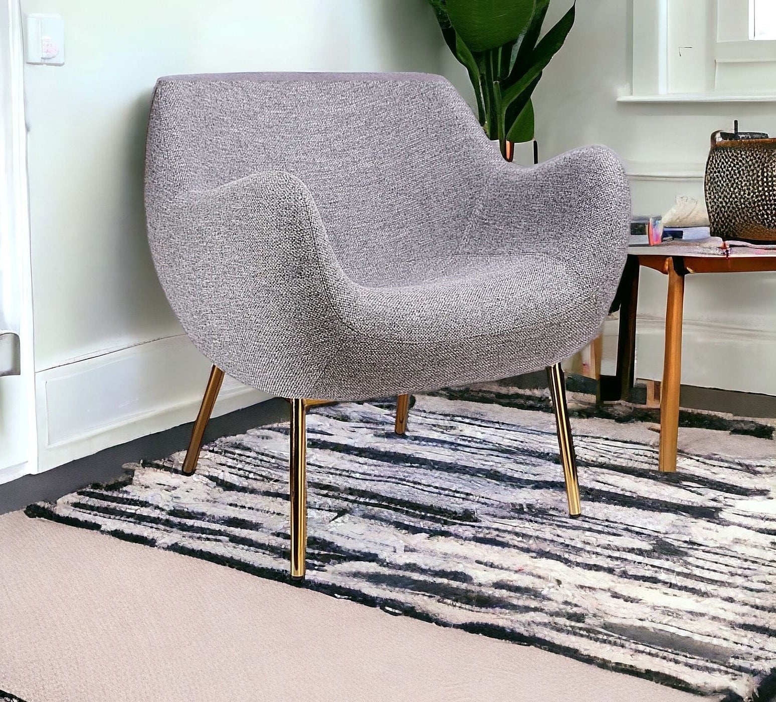 27" Light Gray and Gold Wingback Chair