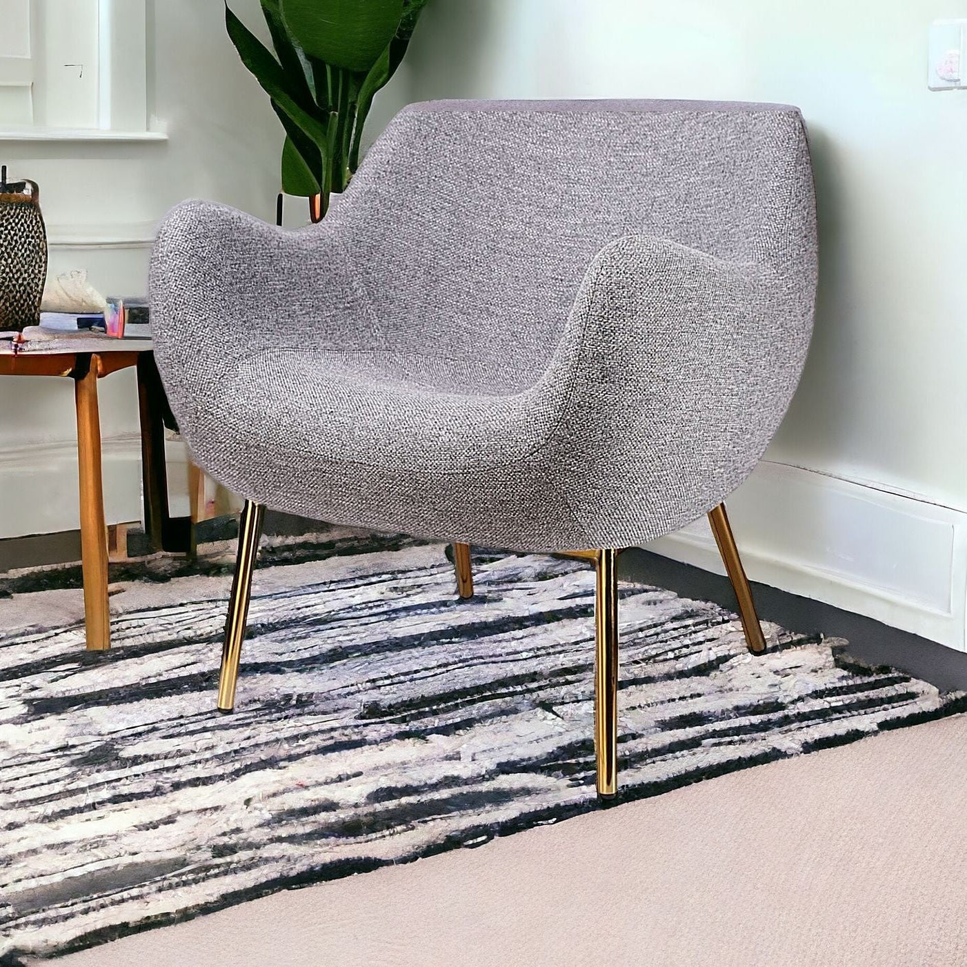 27" Light Gray and Gold Wingback Chair