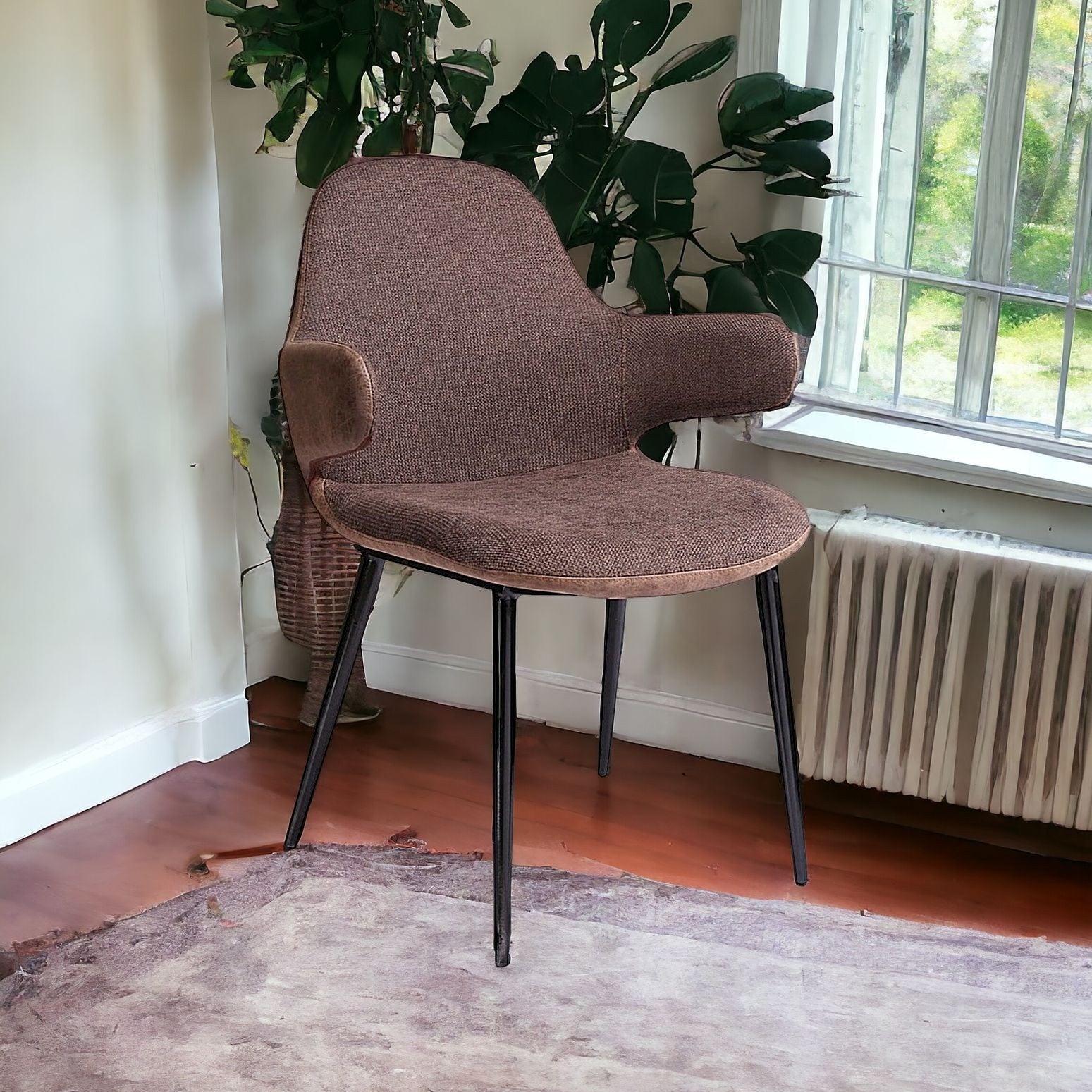 23" Brown Faux Leather Wing Back Chair