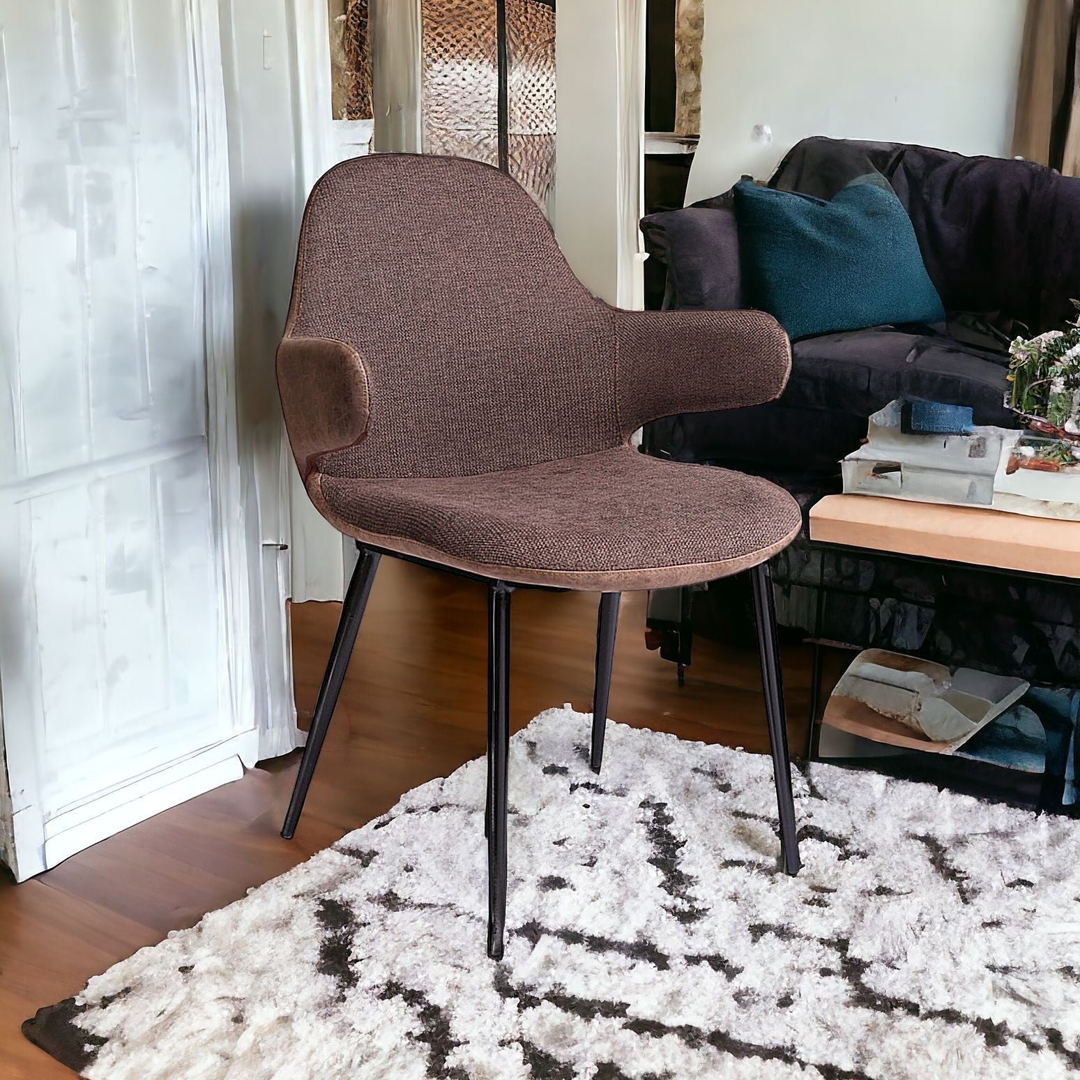 23" Brown Faux Leather Wing Back Chair