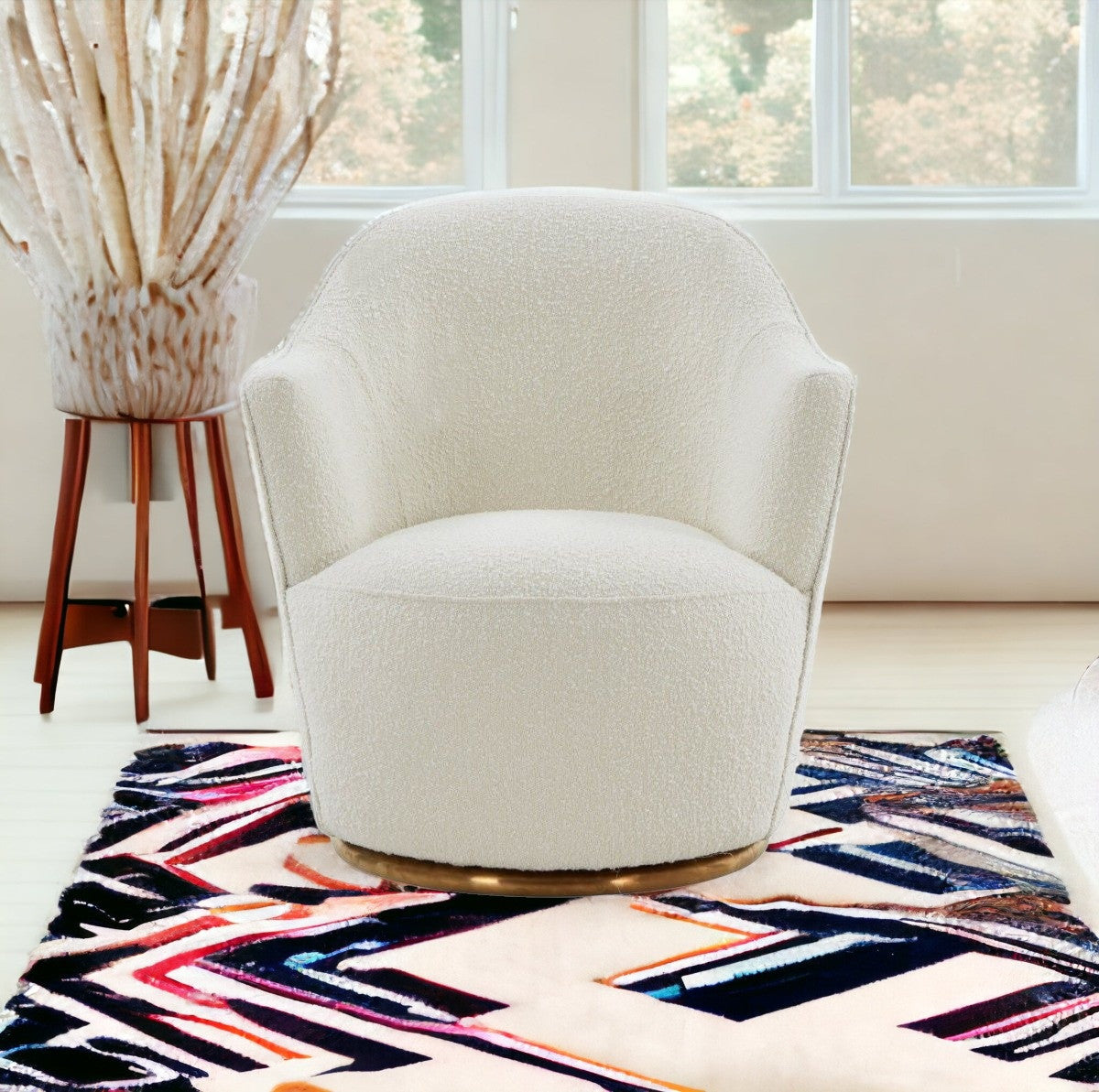 30" Modern Sherpa Cream & Gold Swivel Chair