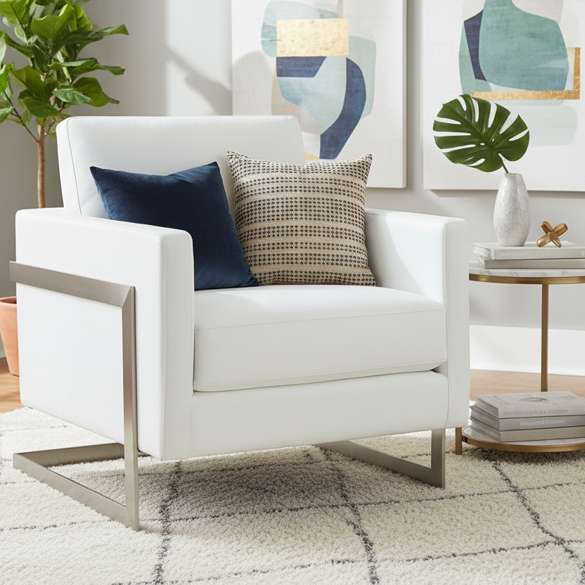 31" White Faux Leather Accent Chair
