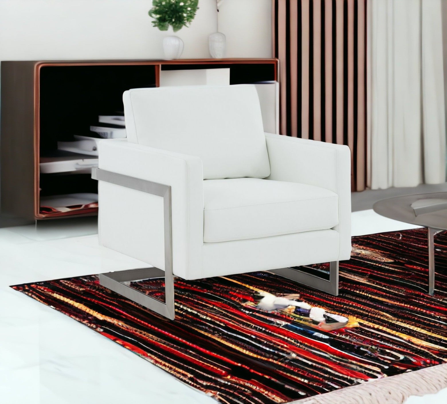 31" White Faux Leather Accent Chair