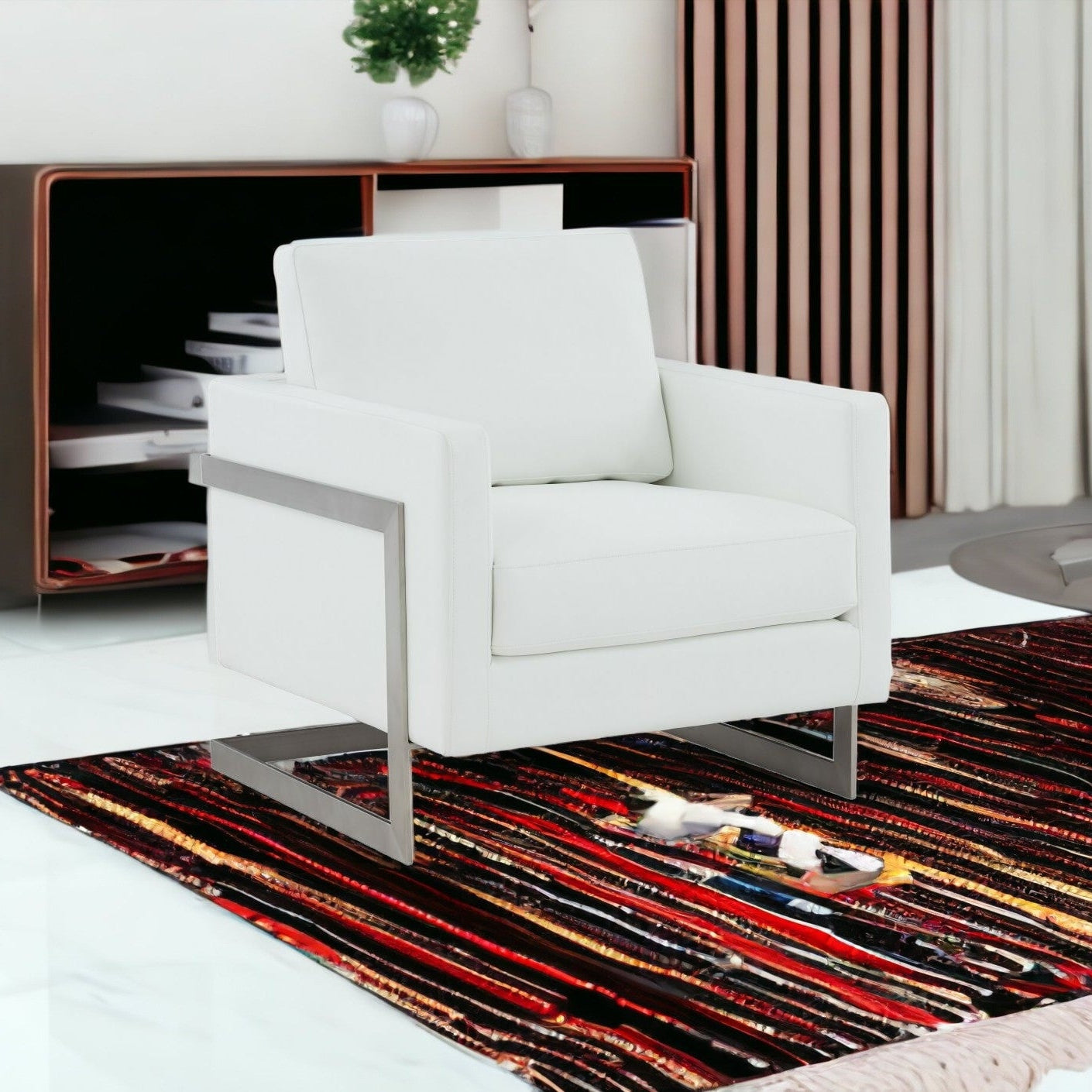 31" White Faux Leather Accent Chair