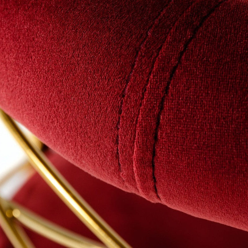39" Red and Gold Curved Back Velvet Bar Chair