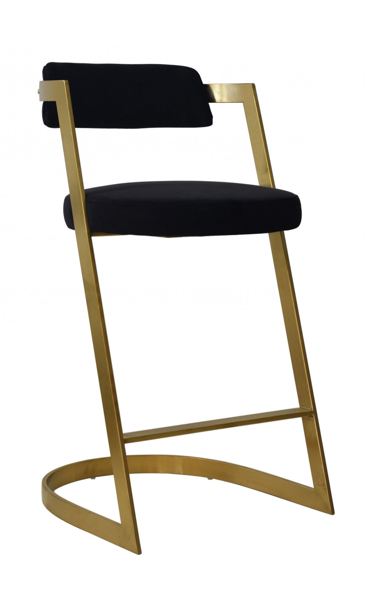 36" Black and Gold Velvet Slant Base Bar Chair