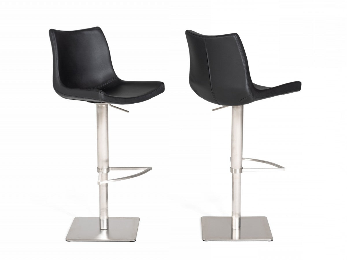 43" Black and Silver Faux Leather Swivel Bar Chair