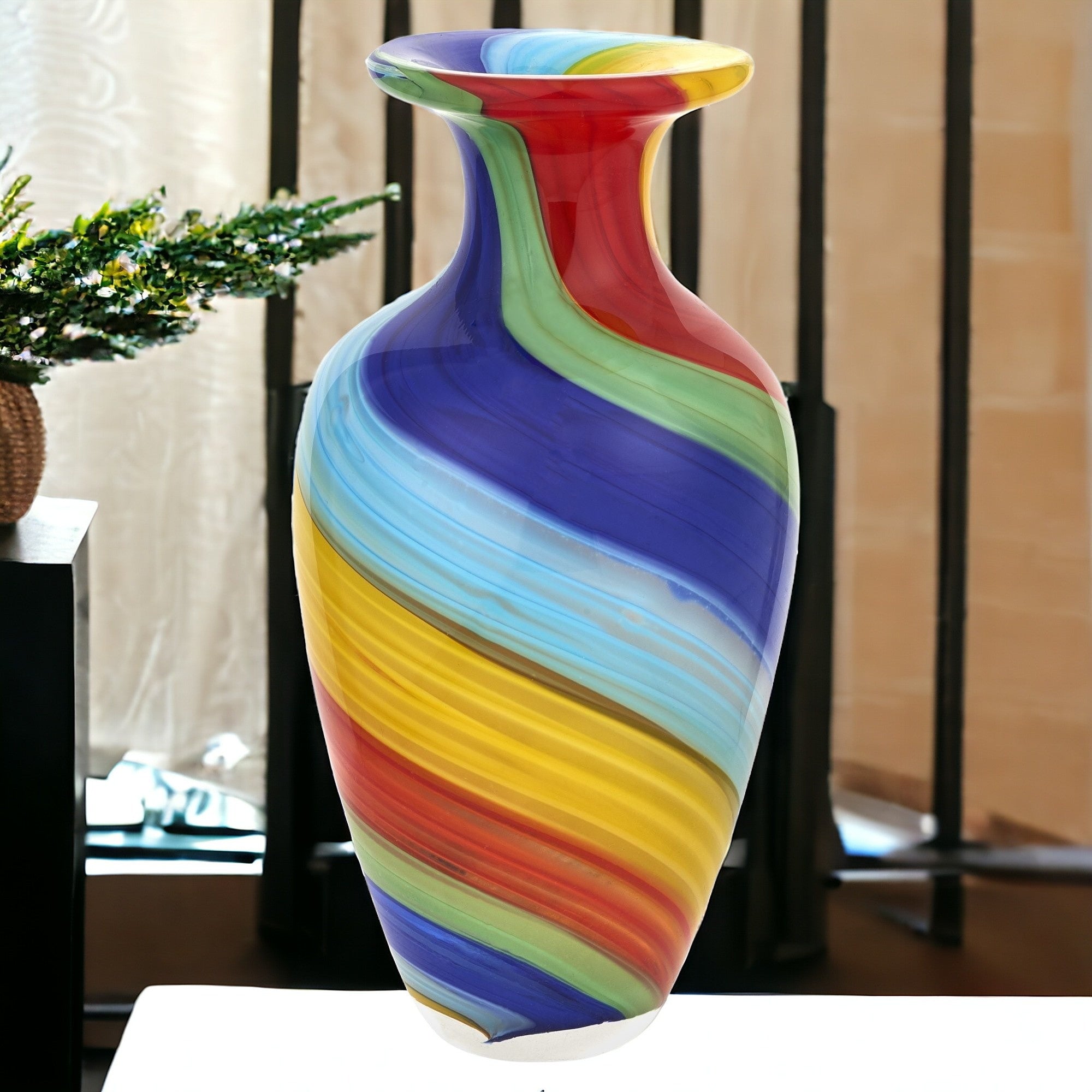 10" Rainbow Murano Style Handcrafted Watertight Vase