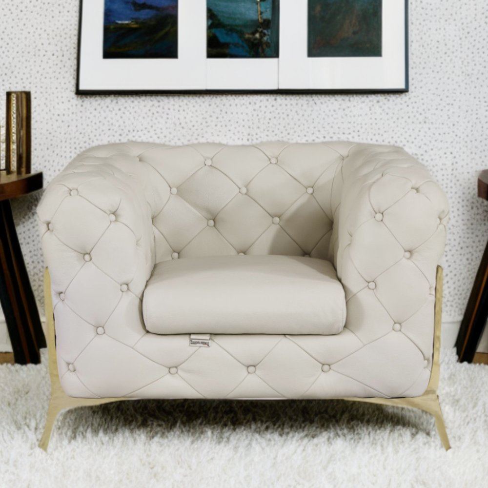 45" Modern Italian Leather Chesterfield Club Chair