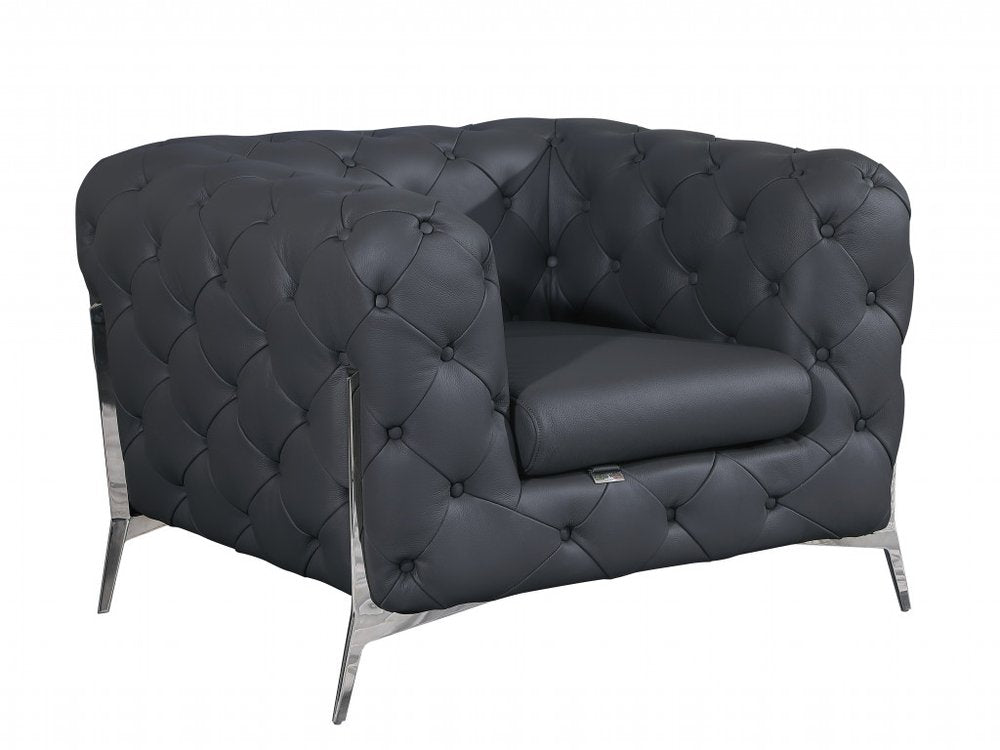 45" Modern Italian Leather Chesterfield Club Chair