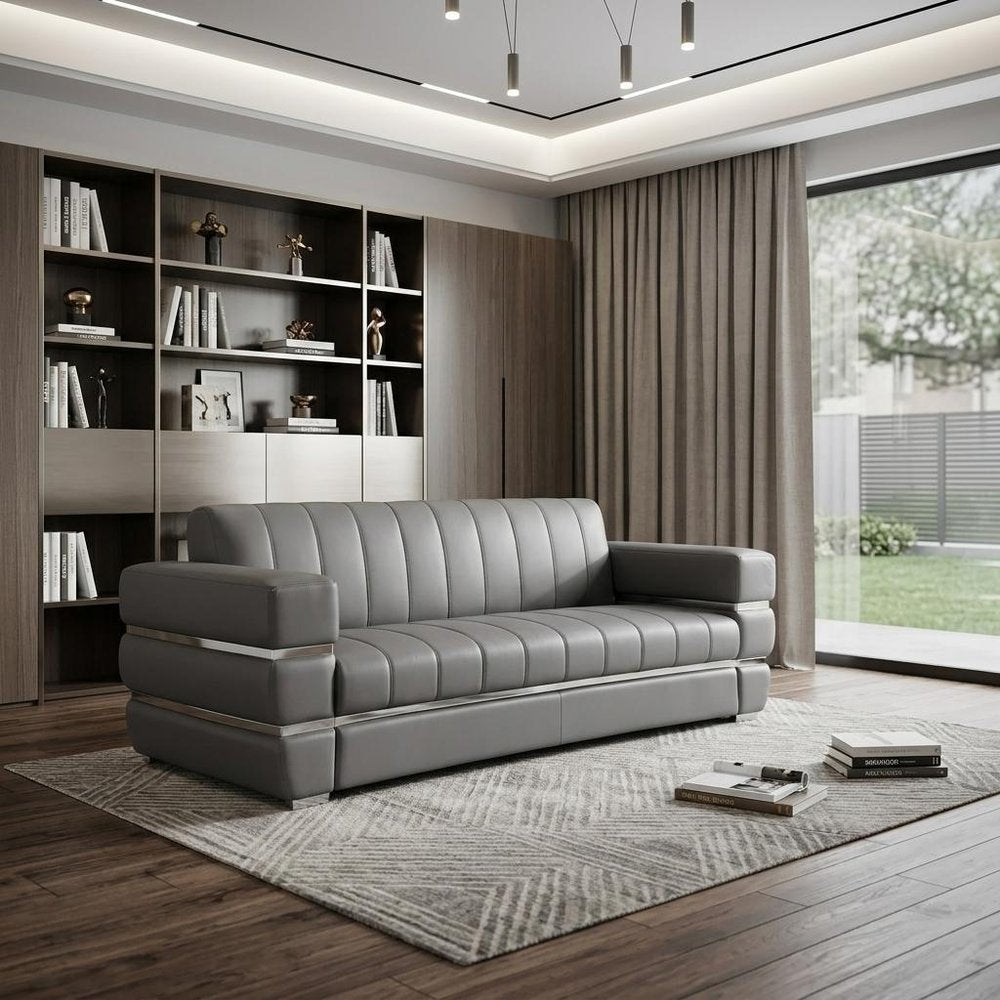 89" Italian Leather Contemporary Sofa