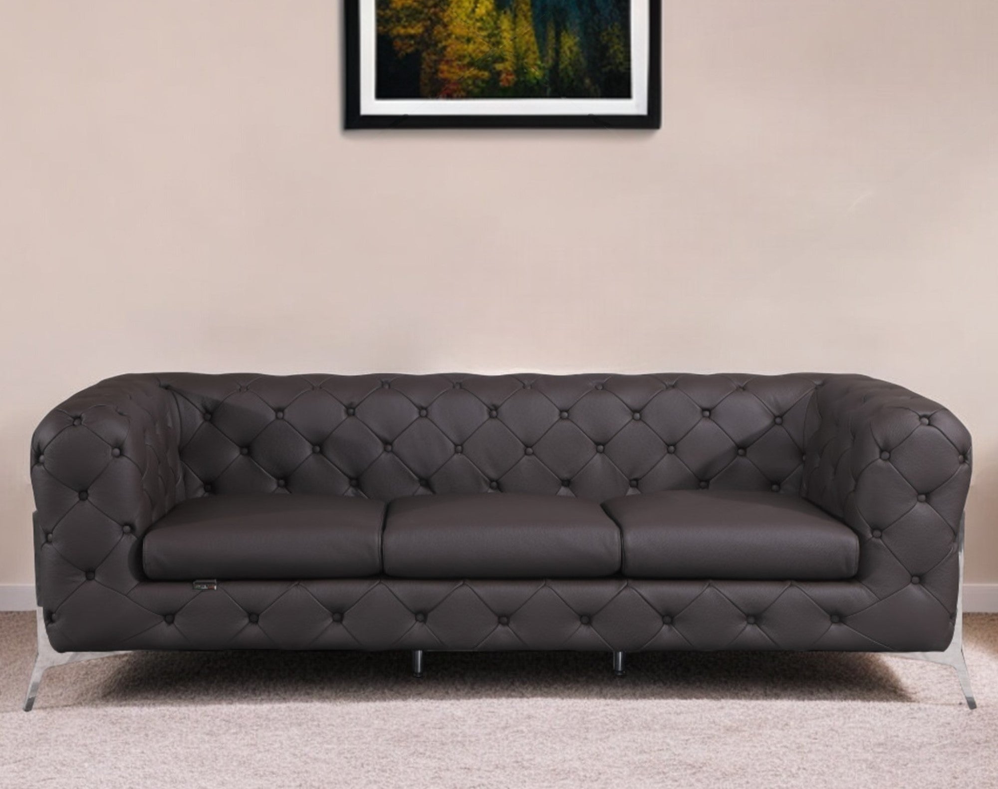 93" Modern Italian Leather Chesterfield Sofa