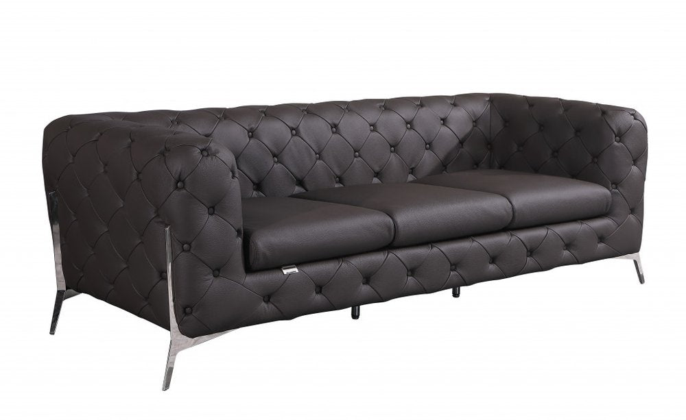 93" Modern Italian Leather Chesterfield Sofa