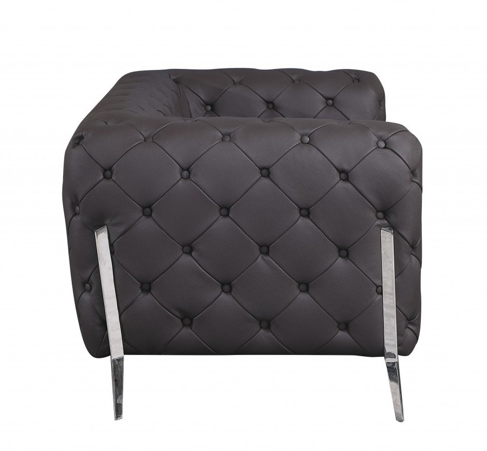 93" Modern Italian Leather Chesterfield Sofa