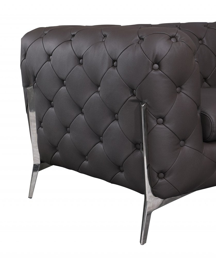 93" Modern Italian Leather Chesterfield Sofa