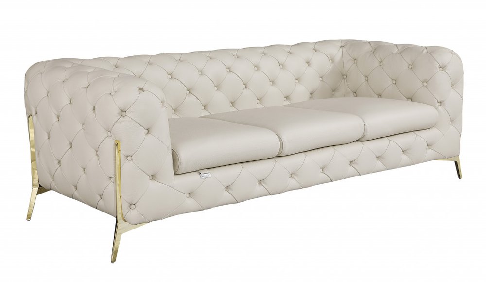 93" Modern Italian Leather Chesterfield Sofa
