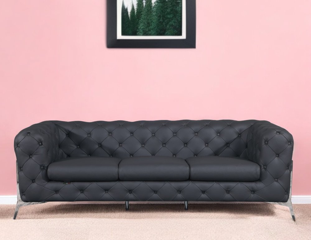 93" Modern Italian Leather Chesterfield Sofa