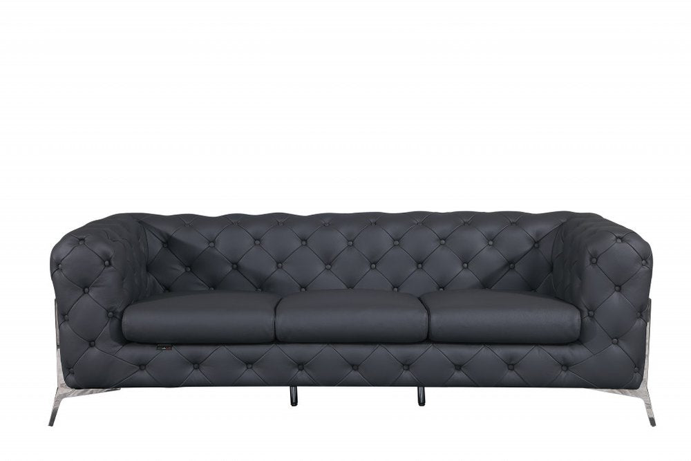 93" Modern Italian Leather Chesterfield Sofa