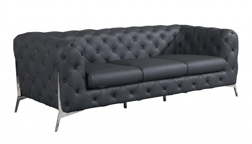 93" Modern Italian Leather Chesterfield Sofa