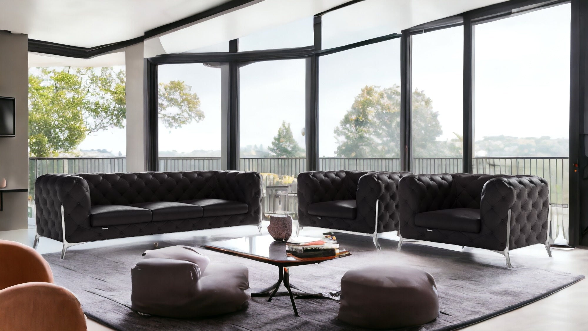 3 Piece Top-Grain Italian Leather 5-Seat Sofa Set