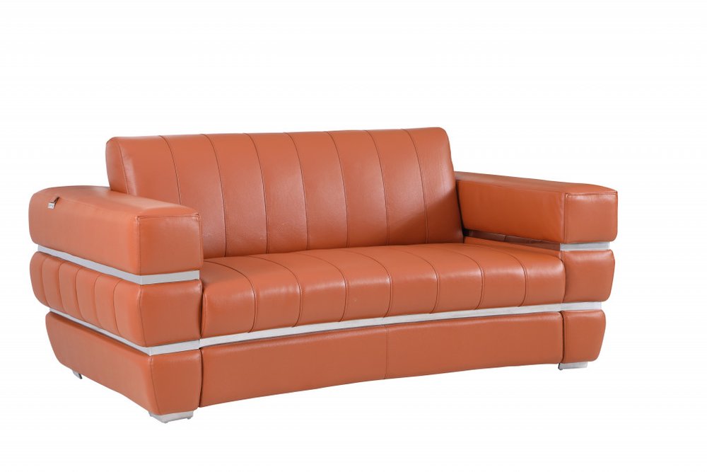 75" Italian Leather Vertical Tufted Loveseat
