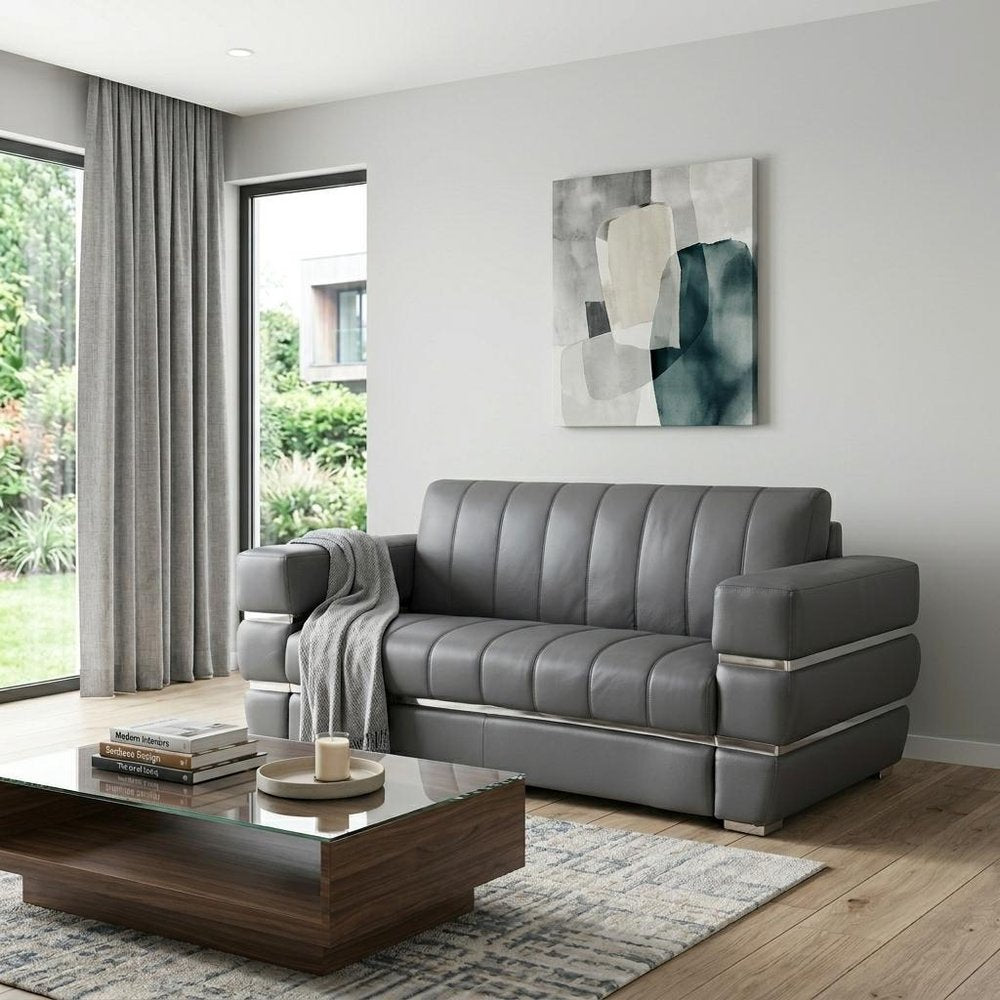 75" Italian Leather Vertical Tufted Loveseat