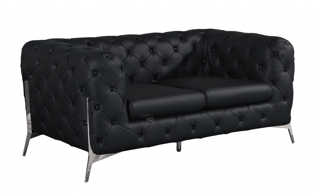 69" Modern Italian Leather Chesterfield Loveseat