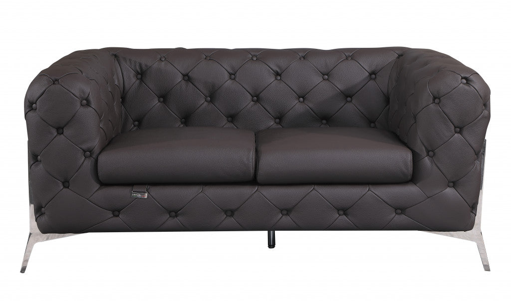 69" Modern Italian Leather Chesterfield Loveseat