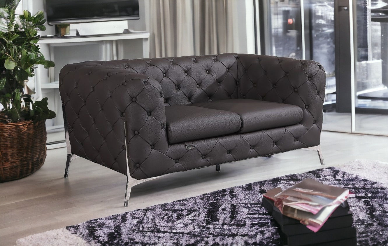69" Modern Italian Leather Chesterfield Loveseat