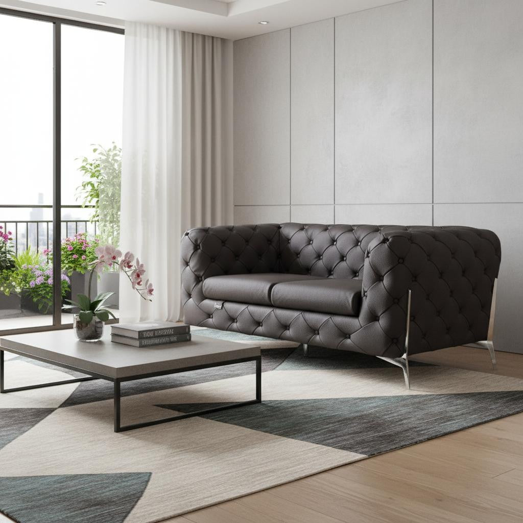 69" Modern Italian Leather Chesterfield Loveseat
