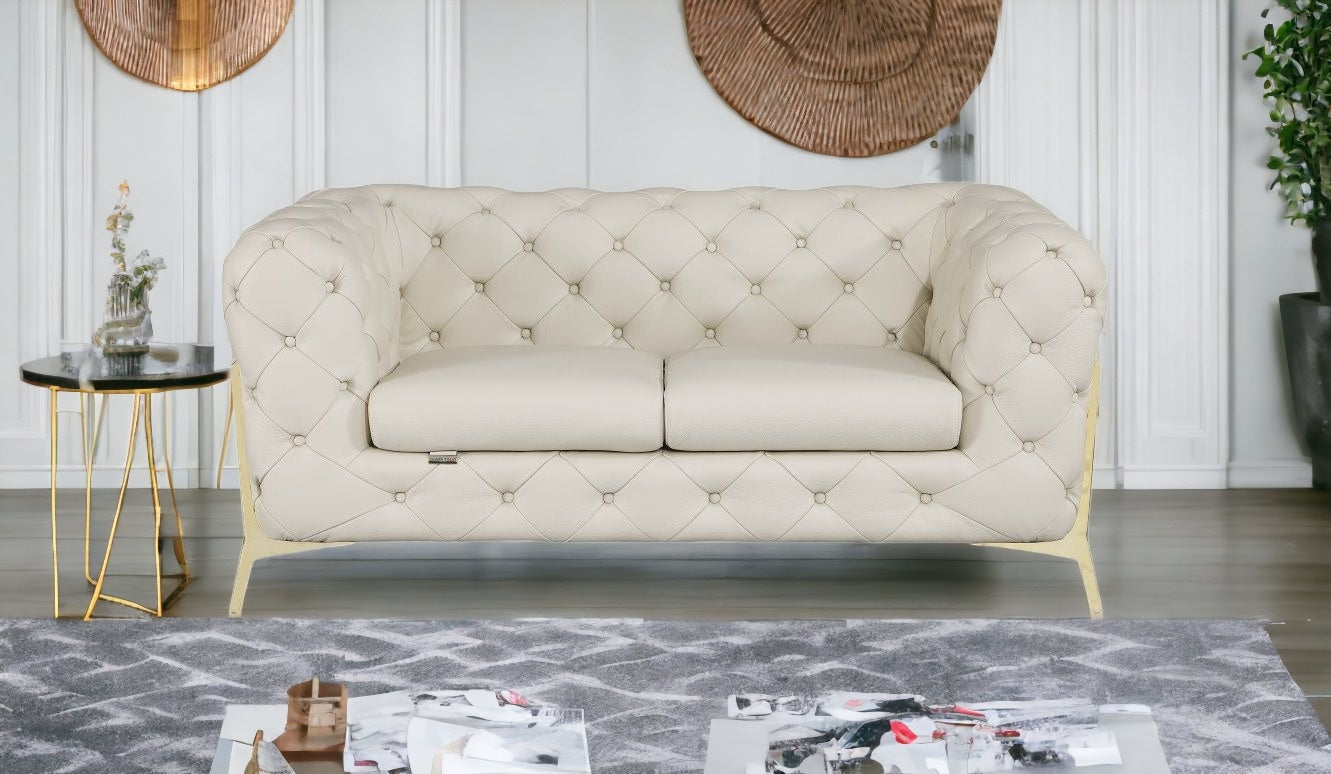 69" Modern Italian Leather Chesterfield Loveseat