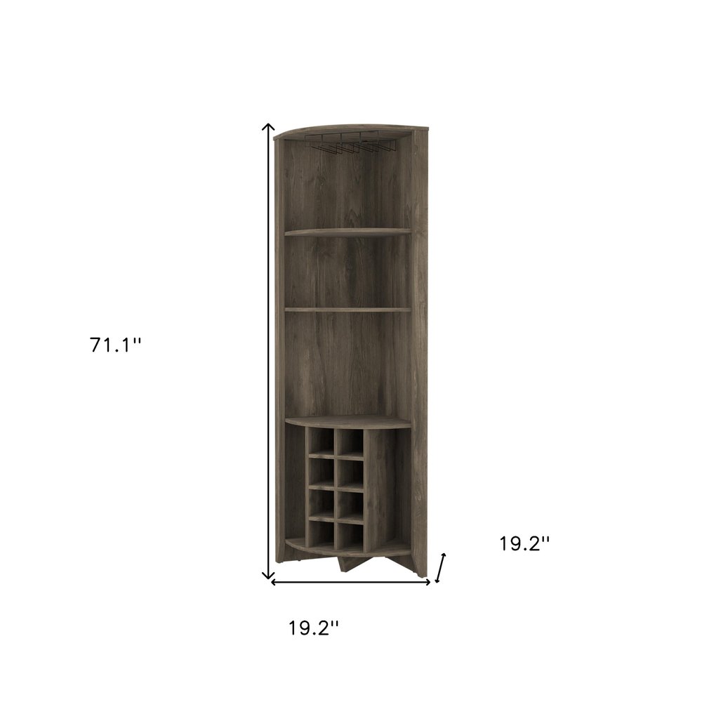 71" Dark Brown Wood Corner Bar Cabinet