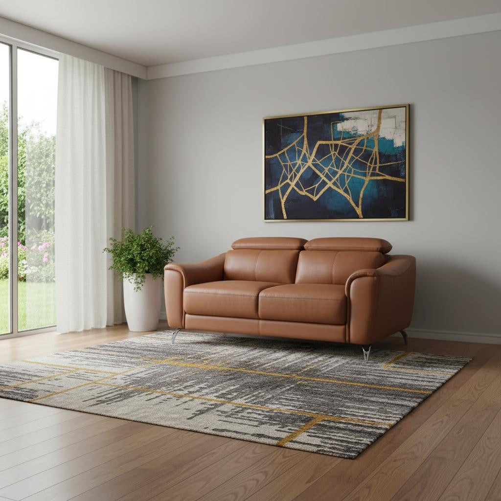 65" Brown Contemporary Leather Loveseat with Adjustable Headrest