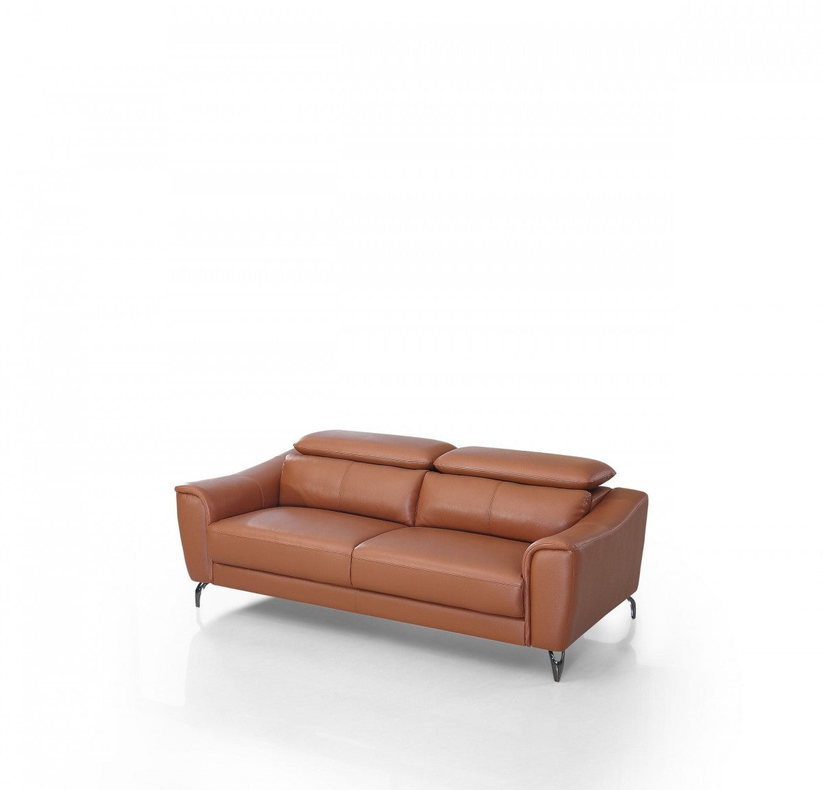 80" Brown Contemporary Leather Sofa with Adjustable Headrest