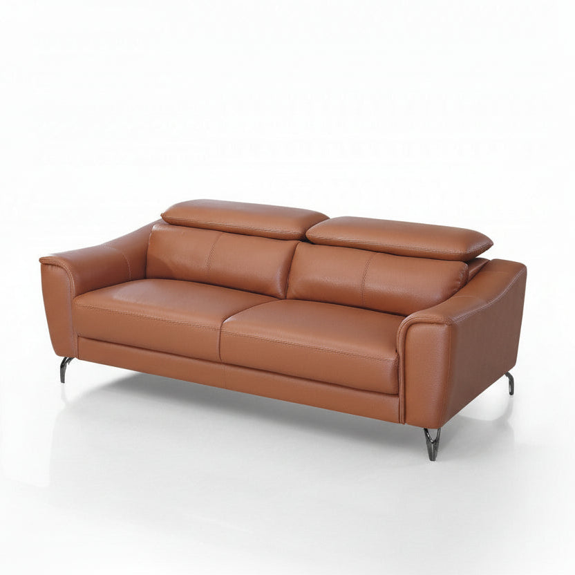 80" Brown Contemporary Leather Sofa with Adjustable Headrest